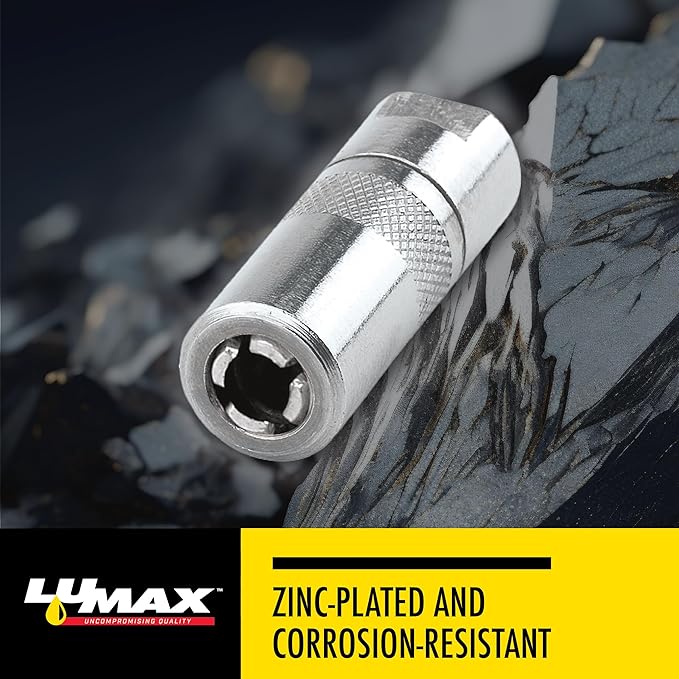 LUMAX LX-1400 Silver 1/8" NPT Standard Grease Coupler for Grease Guns, with Four Hardened Steel Jaws for Durability