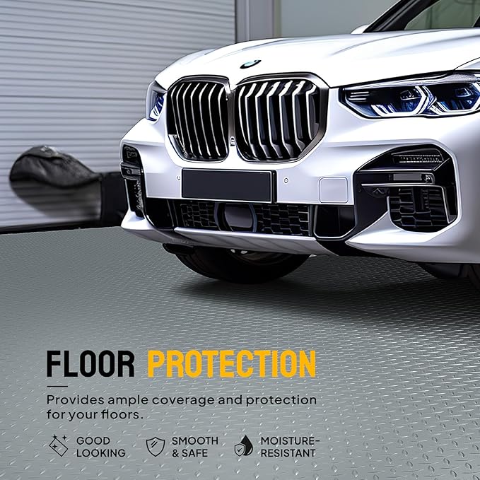 TUFFIOM 7.5x22 FT Garage Floor Mat, Thickened Diamond Plate PVC Garage Mats Flooring Roll for Under Car, Garage Parking Mats for Floor Large SUVs, MPV, Pickup Truck, RV