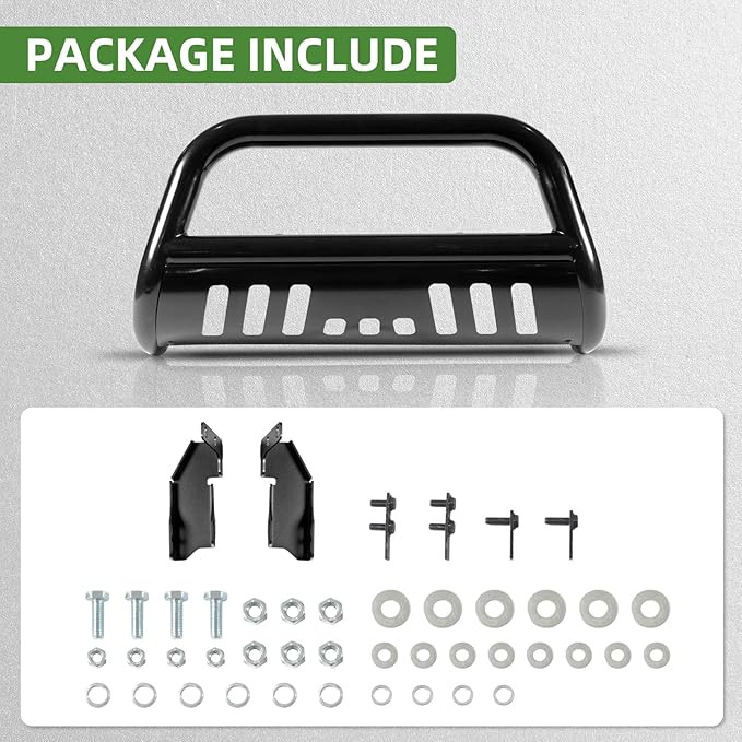 Bull Bar Compatible fit for Chevy Silverado 1500/GMC Sierra 1500 2019-2025 Front Bumper Guard 3" Tubing Brush Grille Guard Truck Protector Push Bar with Skid Plate Black