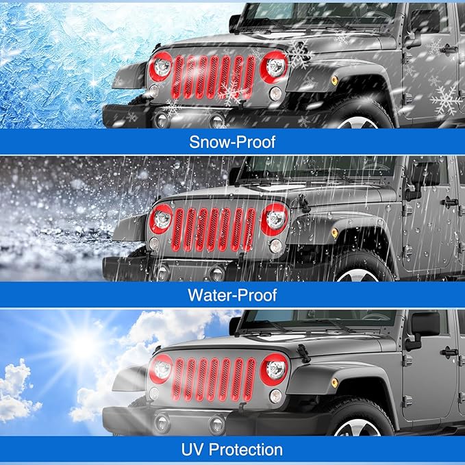 Nilight Grill Inserts fit for Jeep Wrangler Front Grille Mesh Inserts & Headlight Cover Set for JK JKU Unlimited Sports Sahara Freedom Rubicon 2007-2018 Clip-in Trim Exterior Accessories Red 9 Pcs