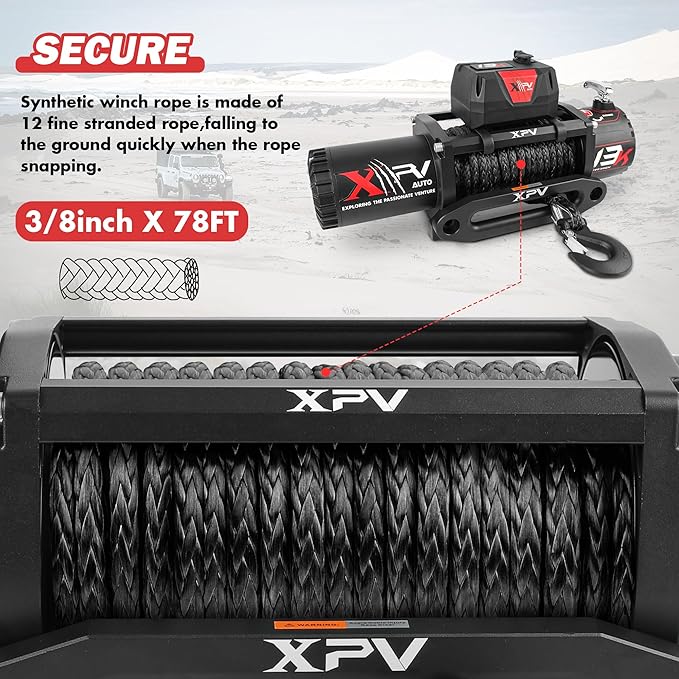 13000lb. Winch Synthetic Rope Electric Truck Winch Waterproof with Wireless Remotes for 4WD 4x4 Off Road Vehicle Truck, Black丨Dark Knight Series