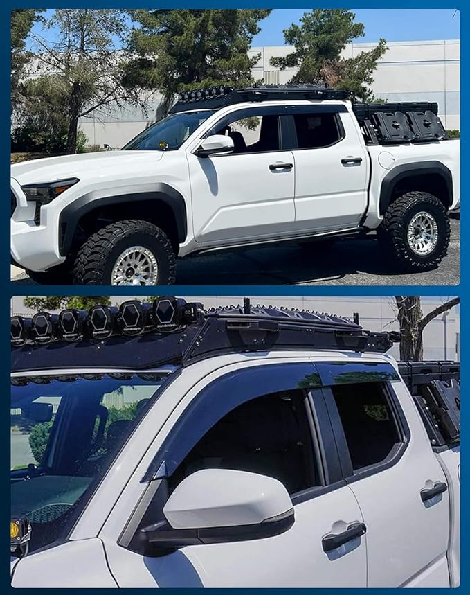 Shatterproof Tape-On Rain Guards for Toyota Tacoma 2024-2025 Double Cab, Out-Channel Window Deflectors Vent Window Visors Rain Sun Wind Guards Shade Deflectors, 4 pcs