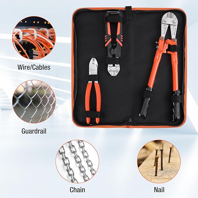 ValueMax Bolt Cutter Set, 3-Piece Heavy Duty, 14" and Mini 8" Cutters, 8" Cable Cutter With Carrying Bag for Locks, Steel Wire, Barbed Wire, Chains