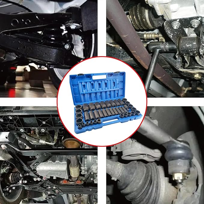 MacWork 39PCS 1/2-Inch Drive Impact Socket Set, CR-V Steel Standard & Deep Socket, SAE, 3/8" to 1-1/2", Universal Joint of 1/2", 6-Point Hex Radius Corner Design