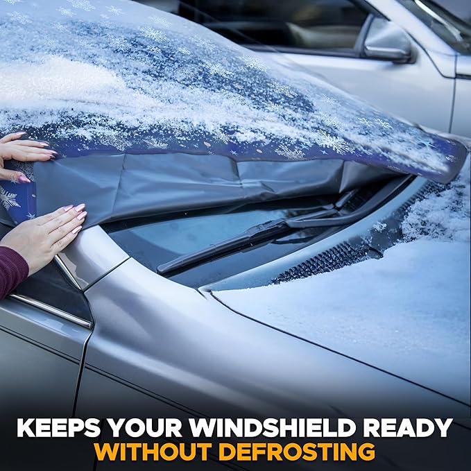EcoNour Car Windshield Cover for Ice & Snow | 600D Polyester All-Weather Windshield Protector | Water, Heat & Sag-Proof | Winter Car Snow Cover | Standard Size 69" x 42"