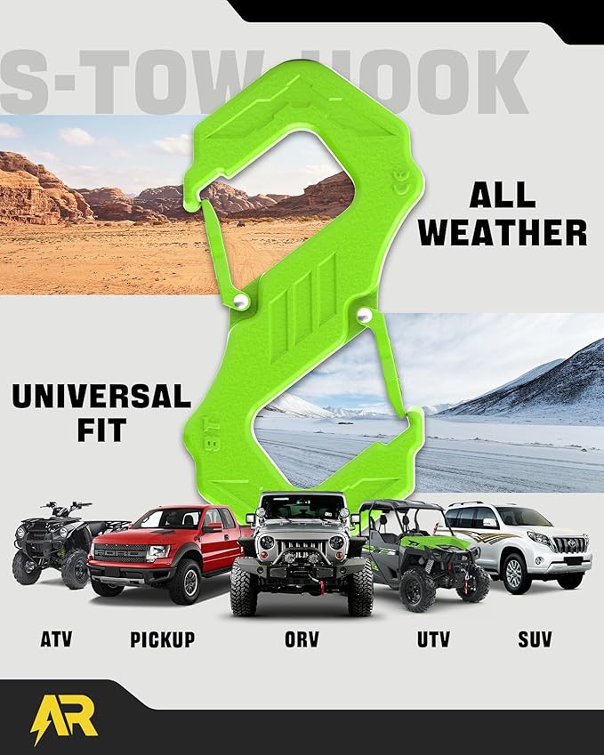 3/8" S Tow Hook, G80 Steel Quick Winch Shackle 33,000Lbs Break Strength, Heavy Duty Off-Road Recovery Connect Hook for SUV, Truck, Trailer & Towing Applications, Green