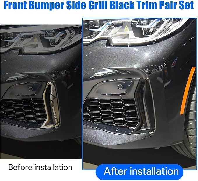 Front Bumper Side Grill Black Trim Pair Set Fit for BMW 3 Series G20 G21 M340i 2018-2022 Replace # 51118093301 51118093302 Fog Lamp Decorative Grill Trim