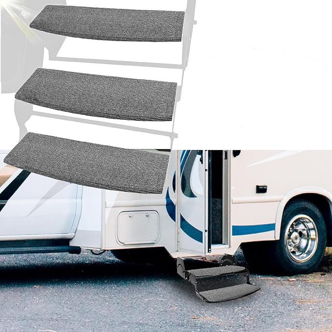 LATCH.IT RV Step Covers 3 Pack | 22-inch Wide Camper Step Covers for 8-11" Deep Radius Steps Only! | Gray RV Stair Carpet | RV Step Cover | Keep Your RV Cleaner with Our Radius RV Stair Covers!