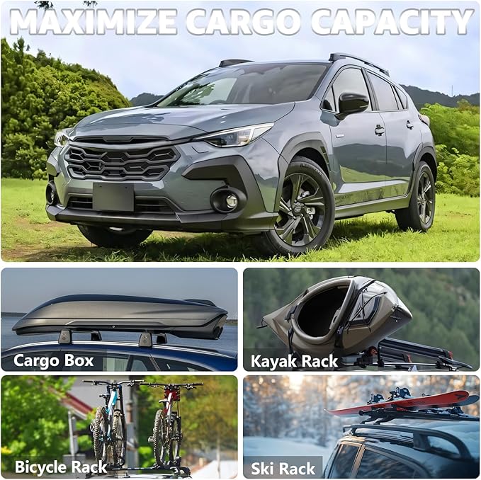 Roof Rack Cross Bars Compatible with Subaru Crosstrek 2024 2025, Adjustable Aluminum Heavy Duty 300 LBS Anti-Theft Lock Cargo Carrier Rooftop Crossbar Accessories for Bike, Basket, Snowboard, Luggage