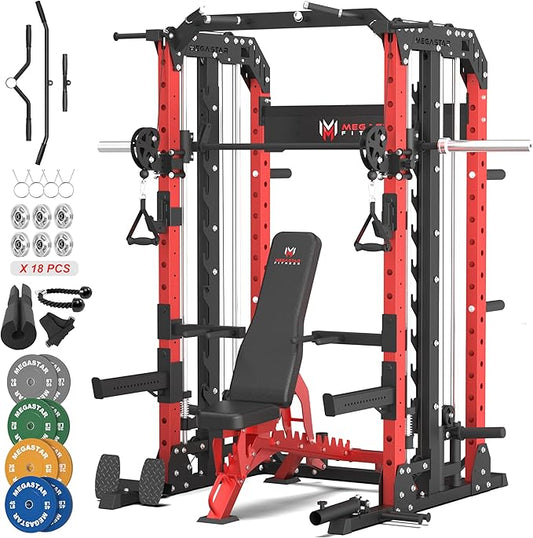 Smith Machine for Home Gym - 2000lbs Capacity All-in-One Power Rack with Cable Crossover, Pull-Up Bar & Dip Station, Includes 18 Attachments, P107 Anvil