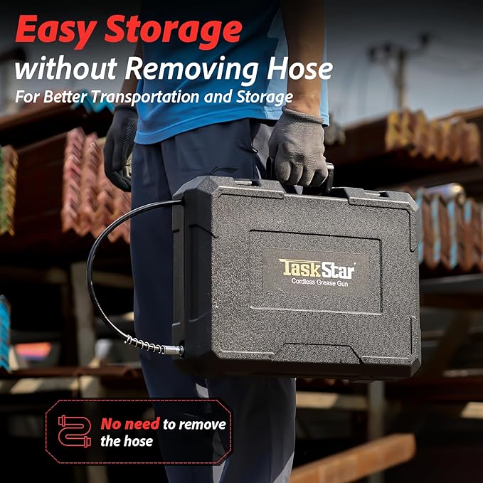 Electric Grease Gun Cordless10000 PSI, Grease Gun Kit with 2×2.0Ah Batteries & Charger, 39.4" Flexible Hose & LED Light for Tractors Trucks Trailers Heavy Equipment Maintenance (Red)