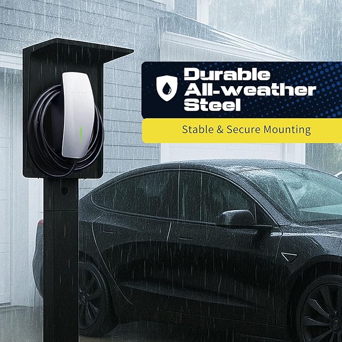 Weatherproof Pedestal with Roof for Tesla Gen3 EV Charging Stations | Heavy-Duty Stand with Top Cover, Compatible with Tesla Mobile Connector & J1772