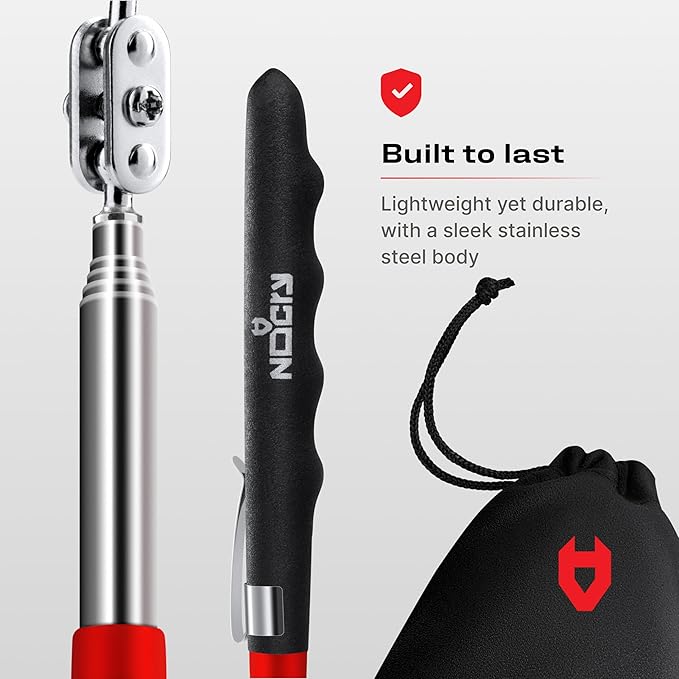 NoCry Heavy Duty Telescoping Inspection Mirror — 3.23 Inch Round Mirror on a Stick; 2-in-1 Storage Pouch; Extendable Mirror up to 30in; Non-Slip Handle; 360° Inspection Mirror Telescoping Swivel Head