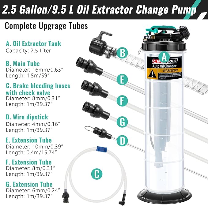 Estune 2.5 Gallon/9.5 L Manual Pneumatic Fluid Extractor, Automotive Oil Extractor Pump Oil Vacuum Changer with 5 Pcs Brake Bleeding Hose for Car, SUVs, Truck, Yachts