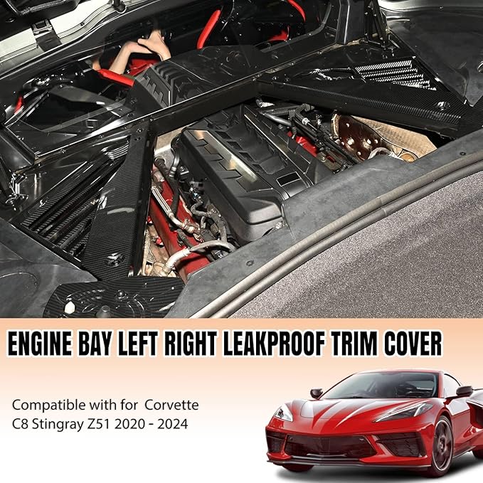 2Pcs Engine Bay Panel Cover,Real Carbon Fiber Rear Engine Covers Left Right Engine Case Guards Protector Compartment Filler Covers for Corvette C8 Stingray 2020+ for C8 Z06 2023+
