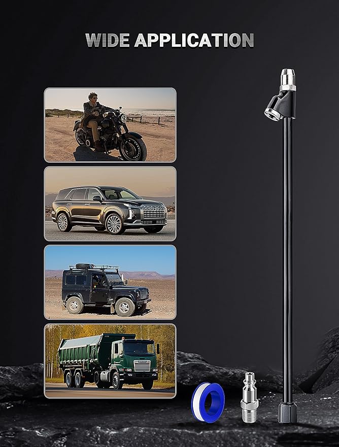 13'' Dual Head Air Chuck Set, Heavy Duty Extended Reach Tire Chuck w/Quick Plug for Semi Tire Inflation, 1/4" FNPT Straight Lock On Tire Inflate Chuck for Air Compressor Semi Truck RV Dually Tires