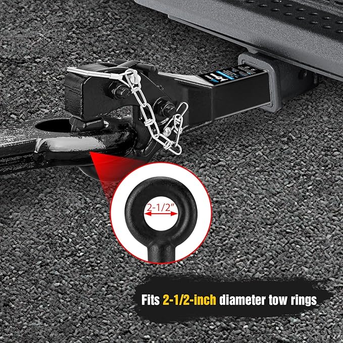 Nilight 10-TON Pintle Hitch for 2-Inch Receiver Hook Military Receiver 20000LBS,Fits 2-1/2 in Lunette Ring, Gloss Black Powder Coat