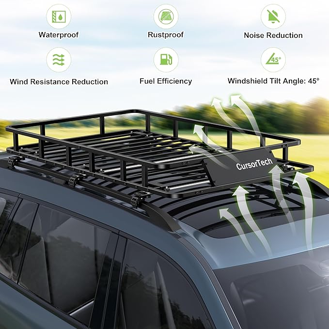Roof Rack Basket 300LB Universal 64"x 39" Heavy Duty Metal Steel Rooftop Cargo Carrier with 6 U-Bolts Luggage Holder Storage Accessories for SUV, Truck, Pickup, Off-Road, Sedan