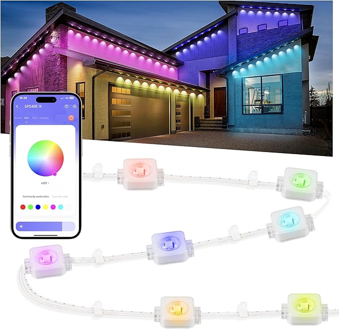 Nexillumi Permanent Outdoor Lights for House, 100ft Smart RGB Outside Lights with 72 Scene Modes, IP68 Waterproof Eaves Lighting for Christmas All Holiday Decorations