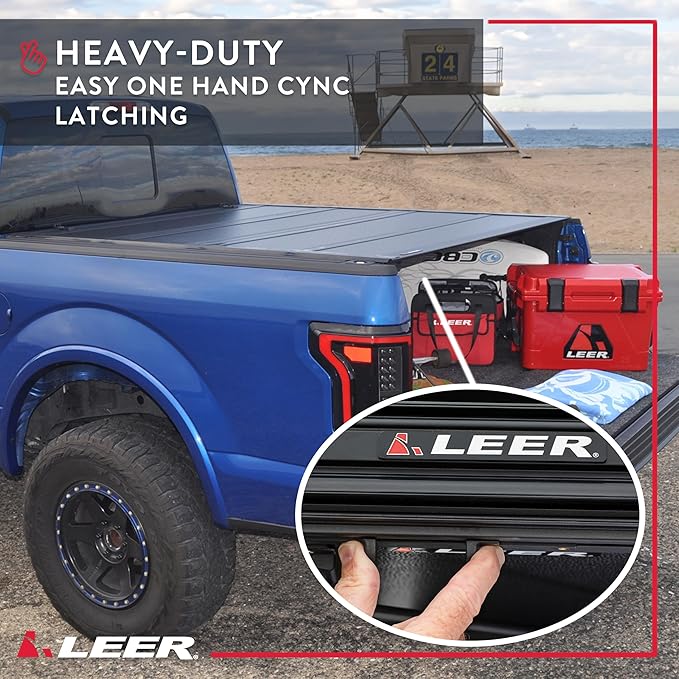 LEER HF650M Quad-Folding Truck Bed Tonneau Cover, Fits Nissan Frontier, Years 2022-2026, 6' Truck Bed, Black