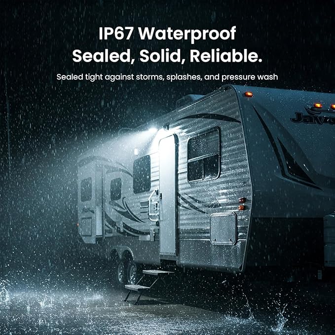 Safoner LED RV Porch Light Exterior Oval- 1400LM Bright White & Amber Switchable Lighting, IP67 Waterproof Aluminum Exterior Fixture- 12V Outdoor Light for Travel Trailer, Camper, Motorhome (Black)