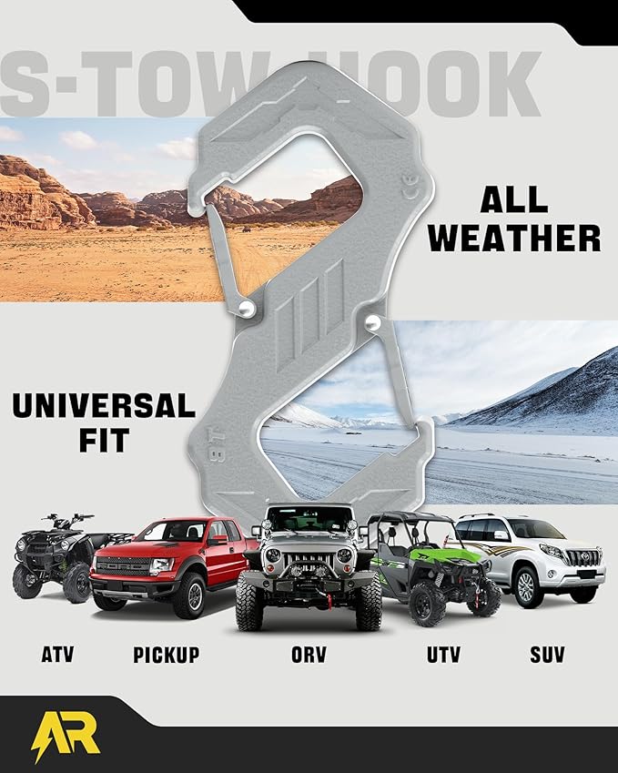 3/8" S Tow Hook, G80 Steel Quick Winch Shackle 33,000Lbs Break Strength, Heavy Duty Off-Road Recovery Connect Hook for SUV, Truck, Trailer & Towing Applications, Gray