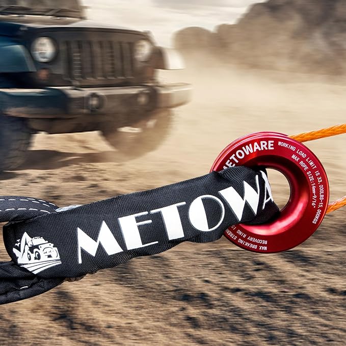 METOWARE Snatch Block Ring, Winch Pulley with 2PC 1/2'' Soft Shackle, 3" X 8' Tree Saver Strap Recovery Kit for Off-Road Sailing UTV, ATV, Trucks