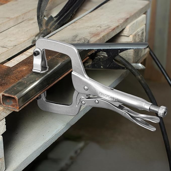 MAXPOWER 11-Inch C Clamp Locking Pliers Set, Flexible Jaws Change with Pads or Regular Tips