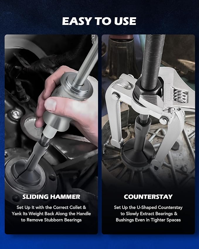 Orion Motor Tech 2 in 1 Blind Hole Bearing Puller & Bushing Press Kit, Complete Bearing & Bushing Service Kit with Bearing Race and Seal Puller, Bushing Driver Tools, Wheel Bearing Removal Tool Set