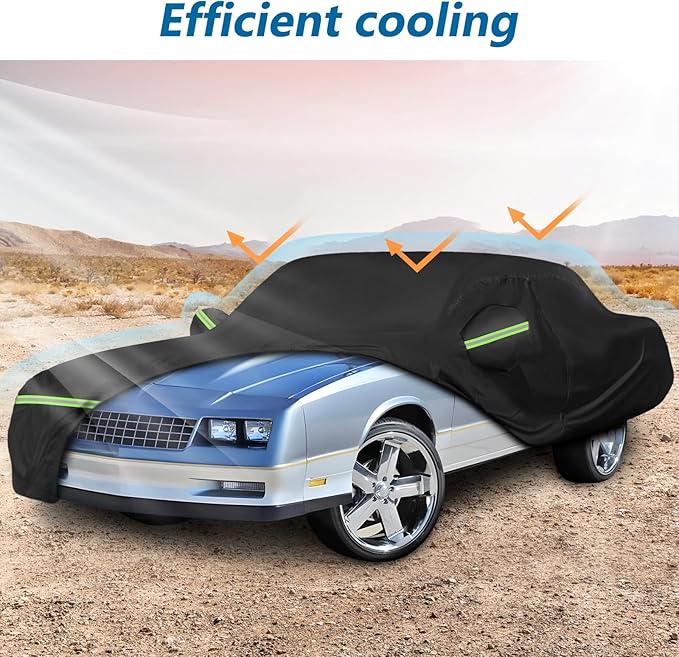 Car Covers for Chevy Monte Carlo 1970-1972/1978-1988, 420D Oxford Cloth Sun Heat Protection Outdoor Full Covers with Driver Side Zipper Windproof Heavy Duty All Weather for 1970-1988 Monte Carlo