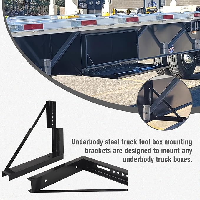 3 PCS 18 x 18 Inch Black Welded Structural Steel Mounting Brackets for Truck Trailer Underbody Tool Boxes with Screws Spacers and Sleeves