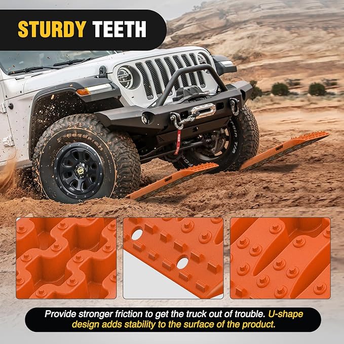 Nilight Recovery Off-road Traction Boards Emergency Tire Mats For 4WD 4X4 Mud Sand Snow with 2PCS Mounting kit Zipper Bag 2 leashes (Orange)