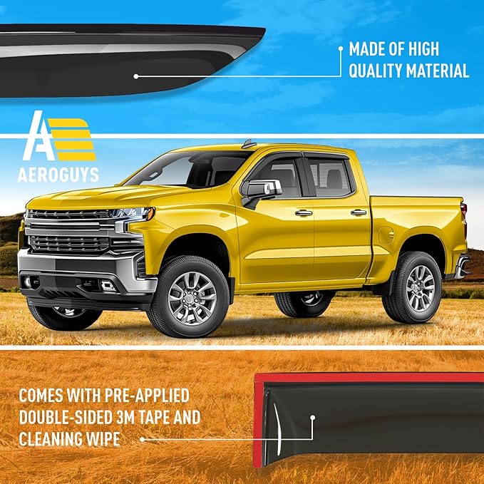 Extra Durable Window Deflectors Tape-On Window Visors Rain Guards Fit for Chevrolet (Chevy) Silverado 1500 2019-2026 Double Cab, Sun Visors, Wind Vent for Shades, Exterior Car Accessories- 4pcs.AG0024