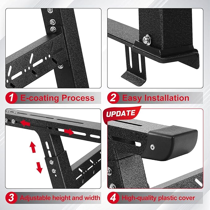 Adjustable Truck Bed Rack for Most Truck, Overland Bed Rack Compatible with Gladiator/Ford/Tundra/Tacoma/Dodge/Chevy/Nissan, Ladder Rack for Kayak, Surfboard, Lumber, Ladder