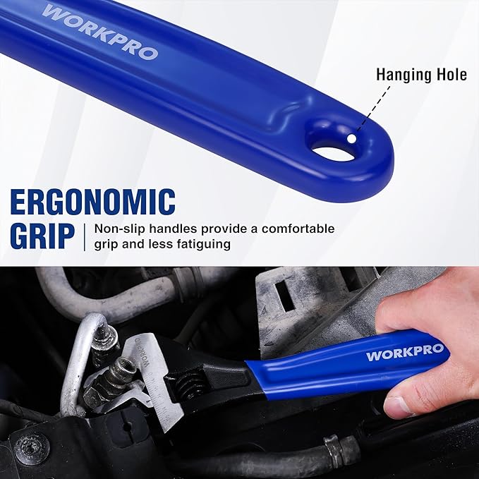 WORKPRO 3-piece Adjustable Wrench Set, 6-Inch & 8-Inch & 10-Inch Wrenches, Wide Jaw Black Oxide Wrench, Metric & SAE Scales, Cr-V Steel, for Home, Garage, Workshop