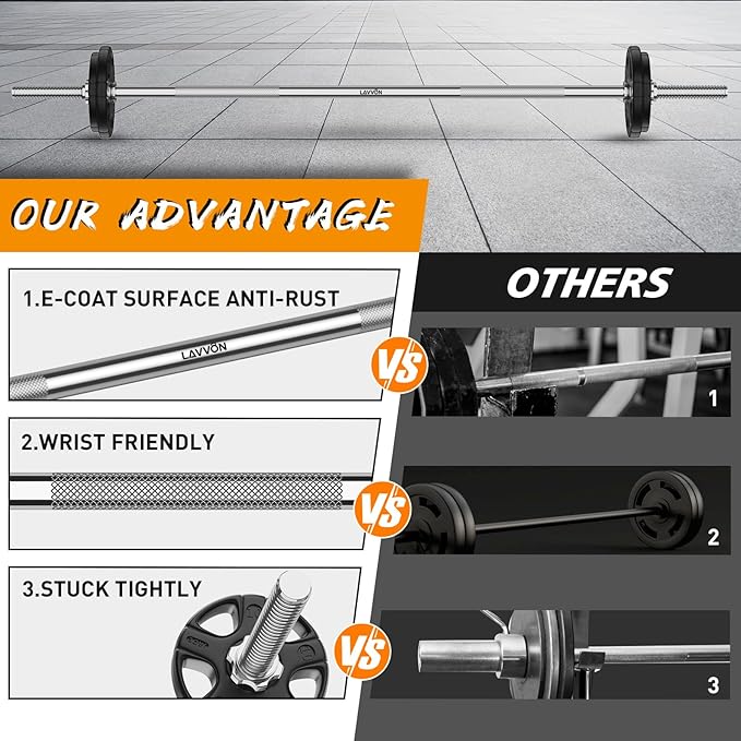 55" Weight Lifting Bar, 1" Standard Straight Barbell Bars for Weight lifting, Olympic Barbell Bar for Bench Press/Hip Thrusts/Squats/Lunges for Gym and Home, 2 Star Star-nuts (480lb Weight Capacity)