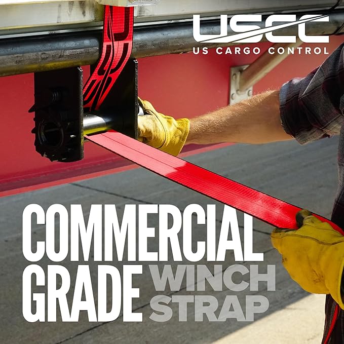 US Cargo Control Winch Straps 4" x 30' (4-Pack), 5,400 LBS Working Load Limit, Heavy Duty Flatbed Tie Downs with Flat Hooks, Red 4 Inch Straps for Flatbed Trailer, Truck, and Cargo Securement