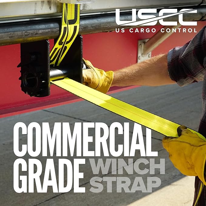 US Cargo Control Winch Straps 4" x 30' (2-Pack), 5,400 LBS Working Load Limit, Heavy Duty Flatbed Tie Downs with Flat Hooks, Yellow 4 Inch Straps for Flatbed Trailer, Truck, and Cargo Securement