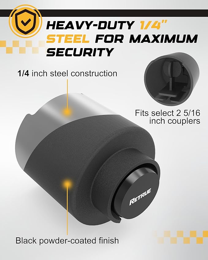 RETRUE Heavy Duty Trailer Lock, Fits 2 5/16-Inch Couplers, Ball Coupler&Safety Chains Anti-Theft,Trailer Hitch Locks for RV, Cargo, Boat, Dump Trailer (Black)