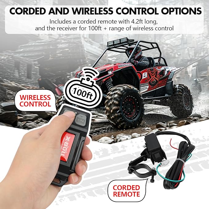 X-BULL New 6000LBS IP68 Waterproof Electric Winch Boat Trailer Winch with 2 in 1 Wireless Remote Synthetic Rope 1/4 in x49.8ft Hook Automatic Braking Powersports Off Road