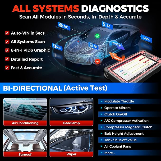LAUNCH X431 CRP919E OBD2 Scanner, 2025 Bidirectional Scan Tool as CRP919EBT, CANFD/DoIP/FCA SGW, ECU Code, 35+ Service, Active Tests, All-in-One Full System Diagnosis, BST360 & i-TPMS, 2 Year Update