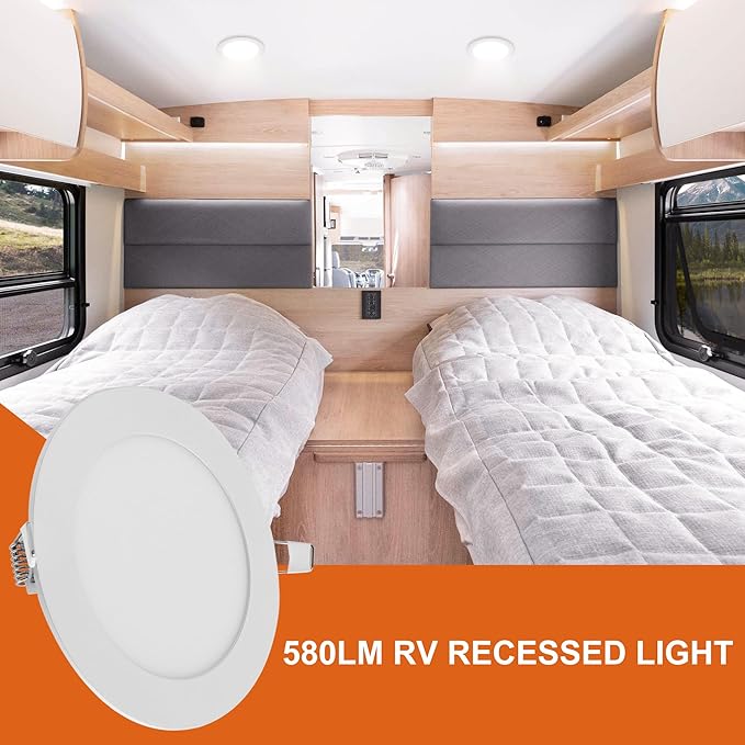 Facon 5Inch 12V LED Puck Light RV Interior Light, Aluminum Slim Recessed Mount Panel Light, 12Volts RV Light Fixture for Van Camper Trailer Motorhome Boat (5Packs, 5Inch 3500K)