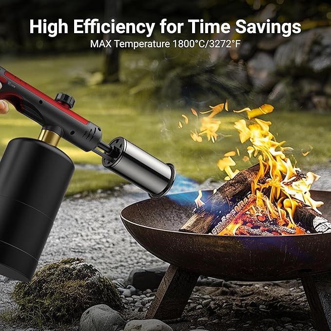 ThermoMaven Propane Torch with One-Touch Max Fire, Cooking Blow Torch Gun with Safety Lock, Charcoal Lighter, Flame Thrower, Gas Welding Kit Kitchen Food Torch Head for Grill, Sous Vide, BBQ, Red