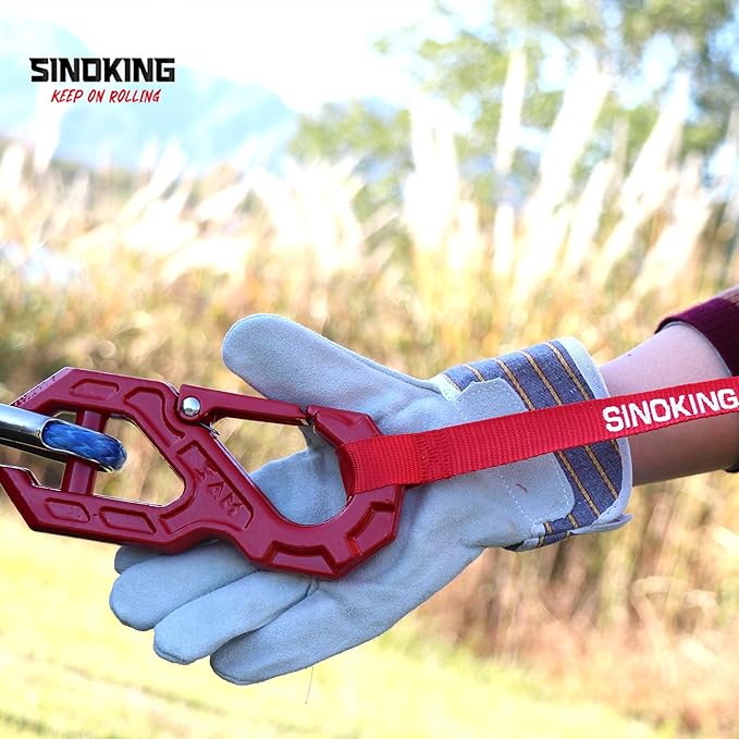 SINOKING Winch Fairlead with Tow Hook, Aluminum Hawse Fairlead with Grade 80 Forged Steel Winch Hook, 45000lb Break Strength Winch Fairlead Hook Set for Off-Road Vehicle Recovery, Black and Red