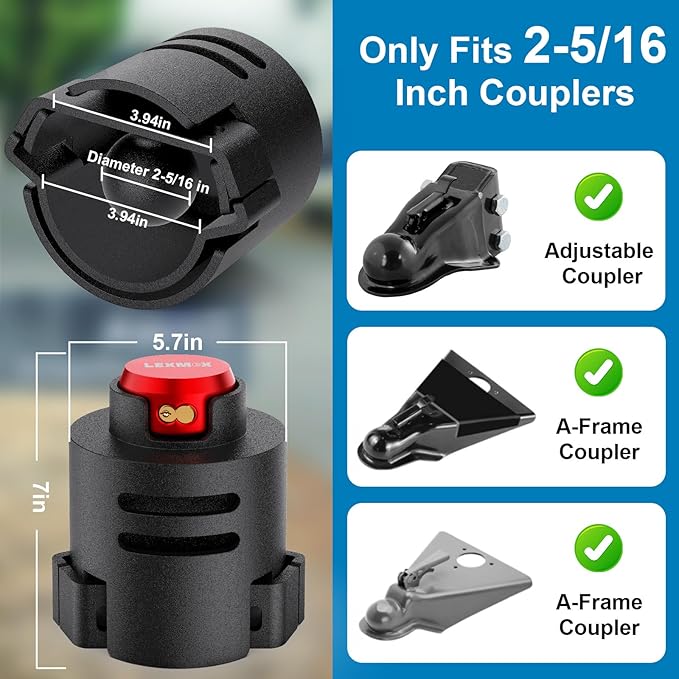 Trailer Hitch Lock 2 5/16" Heavy Duty Trailer Lock Fits Ball Hitch Coupler Tongue & Safety Chains Anti Theft Secure Design for RV, Dump Trailer, Boat, Cargo, Camper, Truck