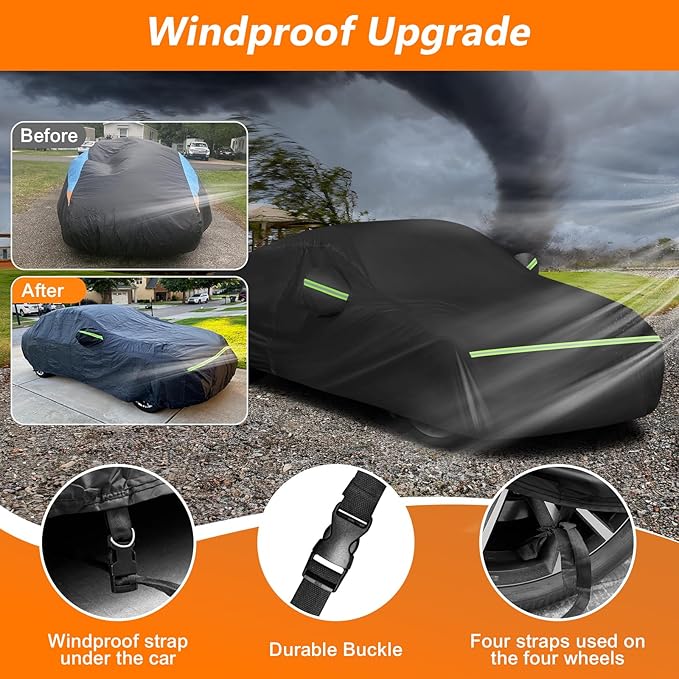 Car Cover Waterproof for 2003-2009 Nissan 350Z, Waterproof 210D Oxford Cloth and Cotton Cover Outdoor Full Car Covers with Zipper Windproof Heavy Duty All Weather with Wind, Sun, UV and Dust Protectio