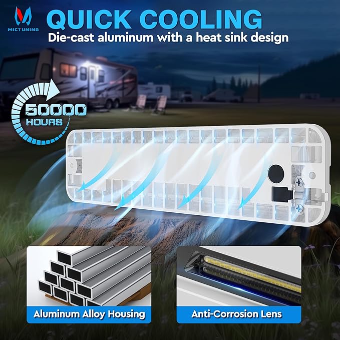 MICTUNING 8 Inch RV Exterior Porch Light, LED Utility Awning White 6000K, Outdoor IP68 Waterproof Aluminum for Garden Camper Trailer Truck SUV MPV Cabinet Hallway Boat Home