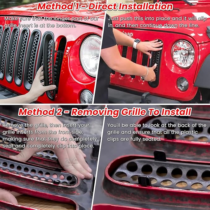 7PCS Front Grill Mesh Inserts for Jeep Wrangler JK JKU Unlimited 2007 2008 2009 2010 2011 2012 2013 2014 2015 2016 2017 2018 Grille Guard Cover Trim Clip-in Exterior Accessories (Matte Red)