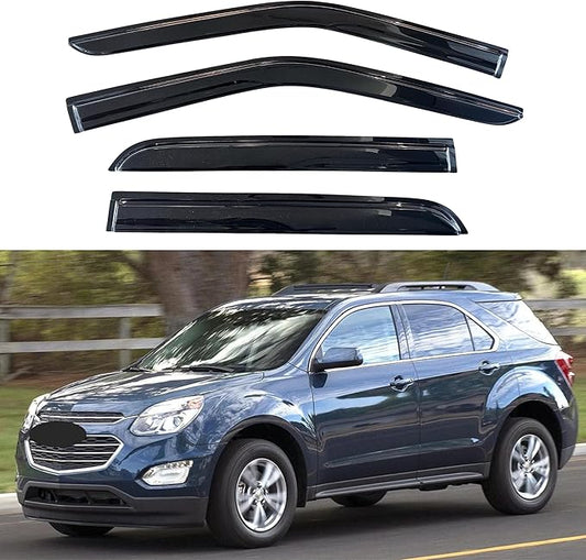 KPY Rain Guard Compatible with Chevrolet Chevy Equinox 2010-2017, 4PC Window Visor Side Window Vent Deflectors Tape-On Mugen Style, 2010 2011 2012 2013 2014 2015 2016 2017