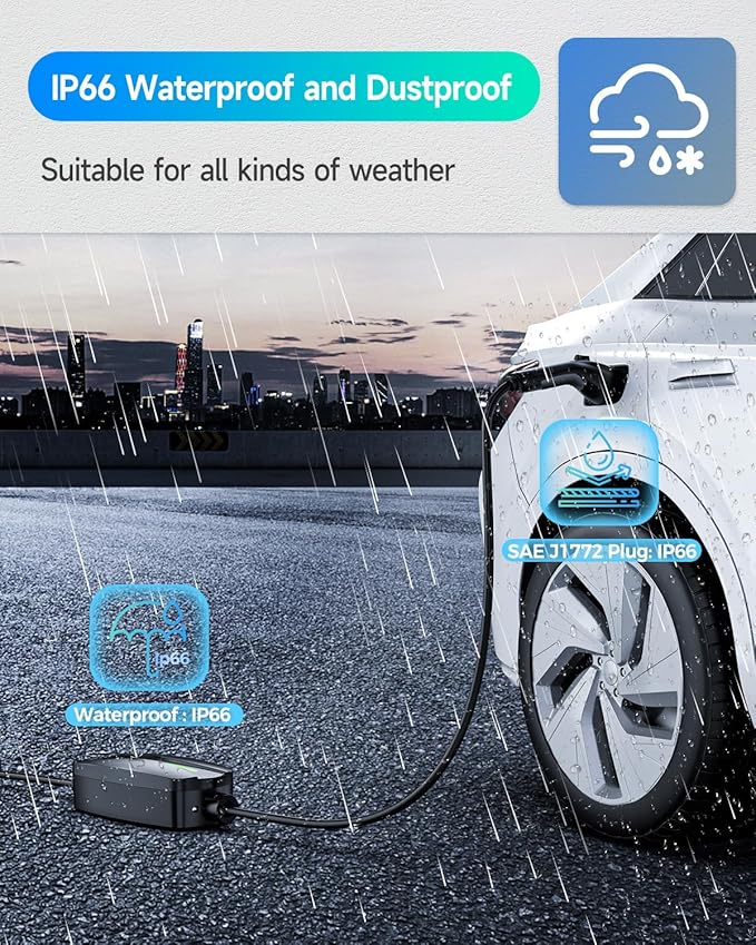 Level 2 EV (32A, 240V, NEMA 14-50 Plug), Portable Electric Car with 25ft Extension, Adjustable Current, Home Outdoor Level 2 Mobile Electric Vehicle Station (Black, 32A EV Charger)